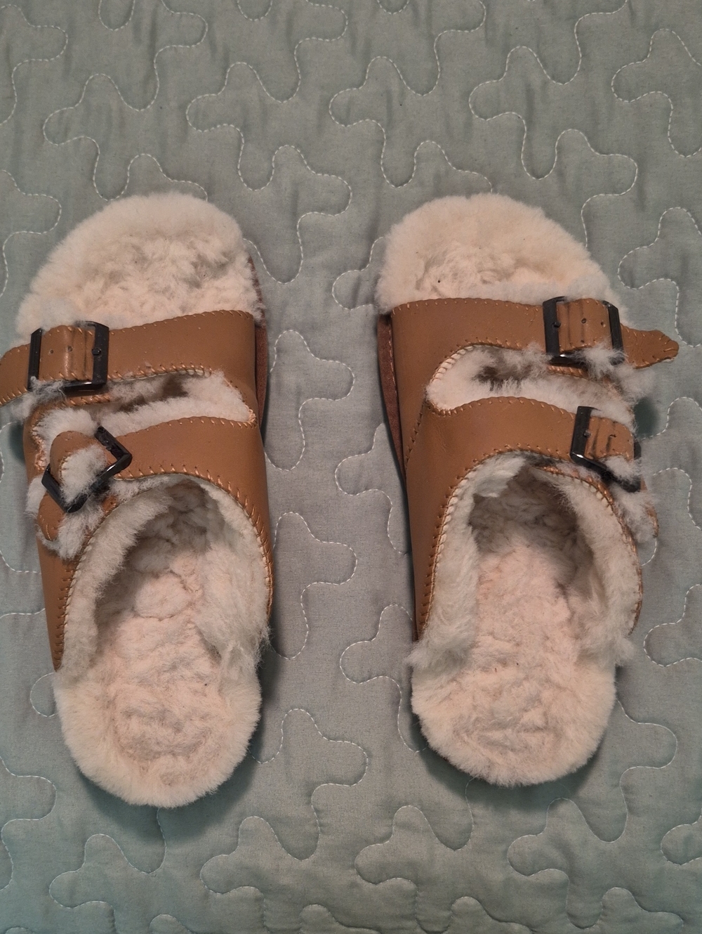 Adult Faux-Shearling Lined Slide Sandals in Tan